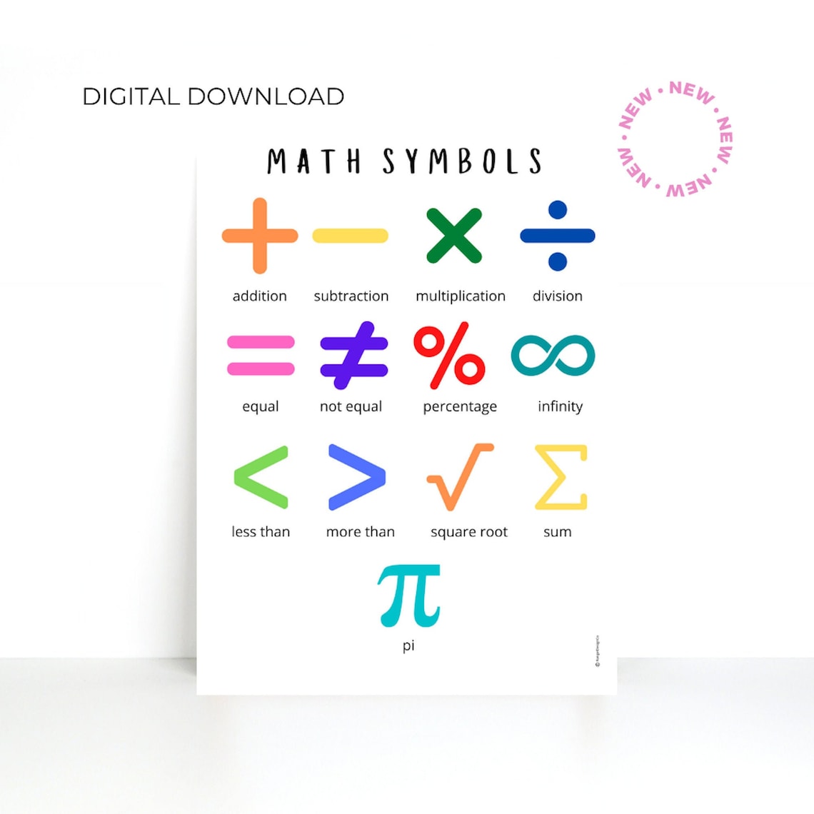 Basic Math Symbols SET A - DIGITAL DOWNLOAD - Education Printable ...