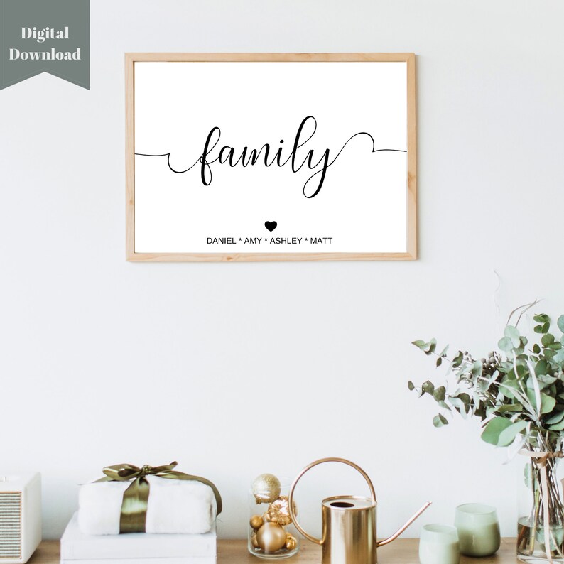 DIGITAL DOWNLOAD Family with names, Bedroom Prints, Wall Decor, Bedroom Posters, Wall art image 3