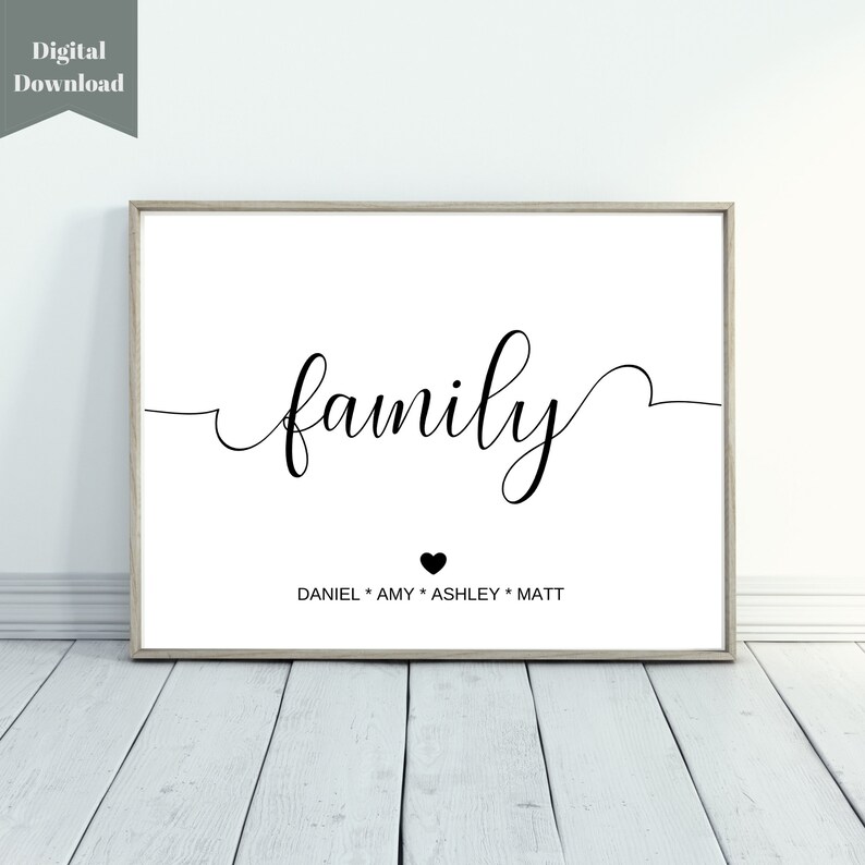 DIGITAL DOWNLOAD Family with names, Bedroom Prints, Wall Decor, Bedroom Posters, Wall art image 2