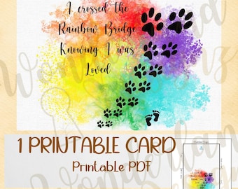 Rainbow Bridge Pet Memorial Printable Sympathy Card Dog Cat PDF PNG
