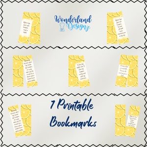 Lemon-Themed Printable Bookmarks Set of 7 PNG - PDF - Fun and Fruity Digital Files for DIY Printing