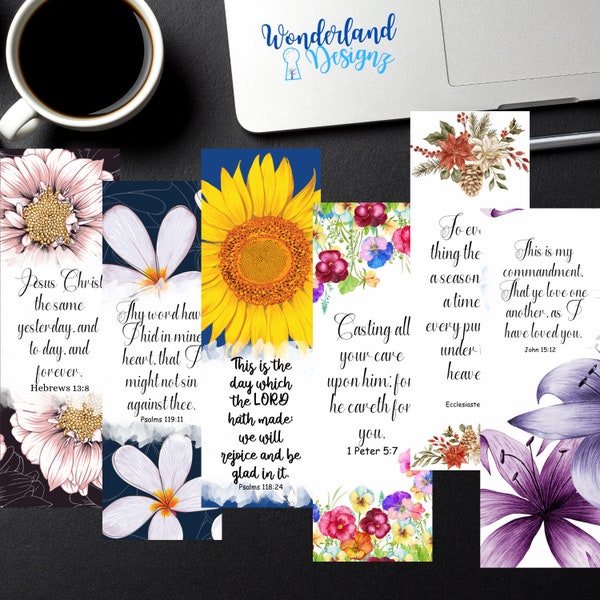 Bible Verse Bookmarks - Printable - Floral - KJV -  PNG - PDF- Sublimation - Digital Download