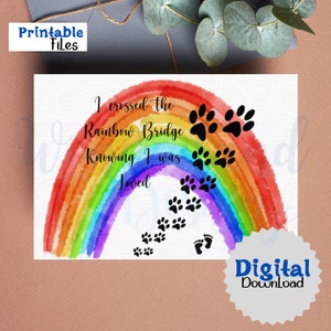 Crucé el puente arcoíris sabiendo que era amado PNG PDF Descarga digital Pet Memorials Tarjetas imprimibles