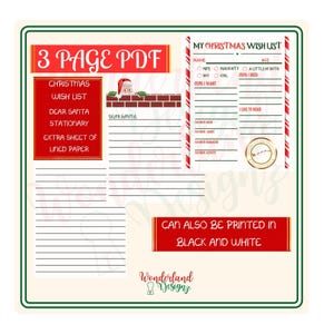 Francobolli ufficiali del Polo Nord e pacchetto PDF PNG di cancelleria di Babbo Natale Lista dei desideri di Natale Carta da lettere di Babbo Natale Francobolli di elfi e renne per bambini