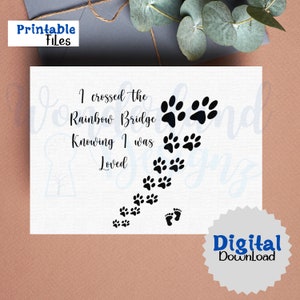 Crucé el puente arcoíris sabiendo que era amado PNG PDF Descarga digital Pet Memorials Tarjetas imprimibles