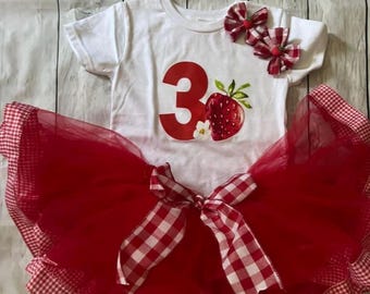 Conjunto de tutú de cumpleaños con fresas, disfraz de tutú de cumpleaños para niña