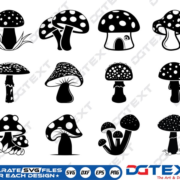 Mushroom SVG, Mushroom Vector, Silhouette, Cricut file, Clipart, Cuttable Design, Png, Dxf & Eps Designs.