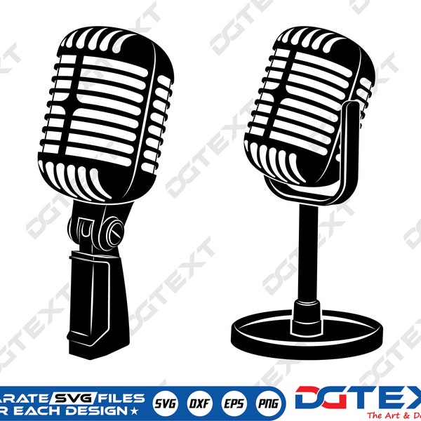 Microphone SVG, Microphone Vector, Silhouette, Cricut file, Clipart, Cuttable Design, Png, Dxf & Eps Designs.