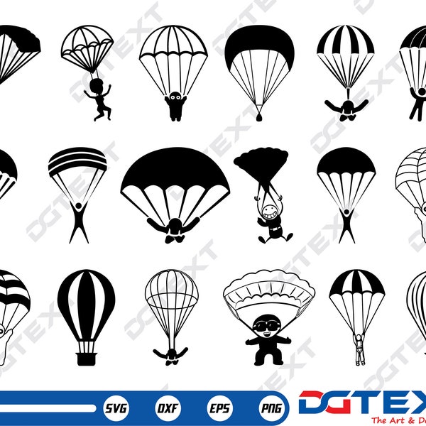Parachute SVG, Parachute Vector, Silhouette, Cricut file, Clipart, Cuttable Design, Png, Dxf & Eps Designs.