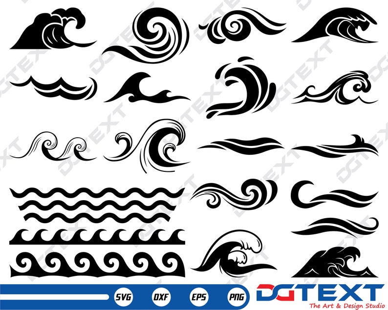 Wave SVG, Wave Vector, Silhouette, Cricut file, Clipart, Cuttable Design, Png, Dxf & Eps Designs. image 1