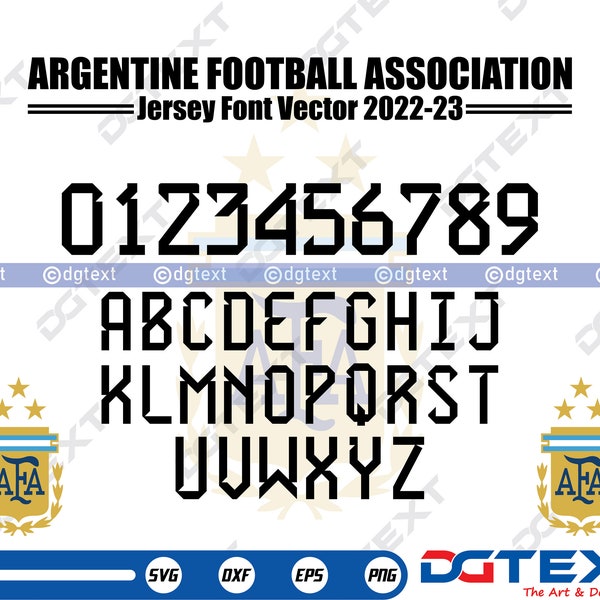 Argentina Jersey Font 2022-23 SVG, Jersey Font Vector, Silhouette, Cricut file, Clipart, Cuttable Design, Png, Dxf & Eps Designs.