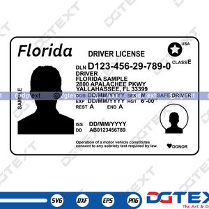 Florida Driver License SVG, Driver License Vector, Silhouette, Cricut file, Clipart, Cuttable Design, Png, Dxf & Eps Designs.