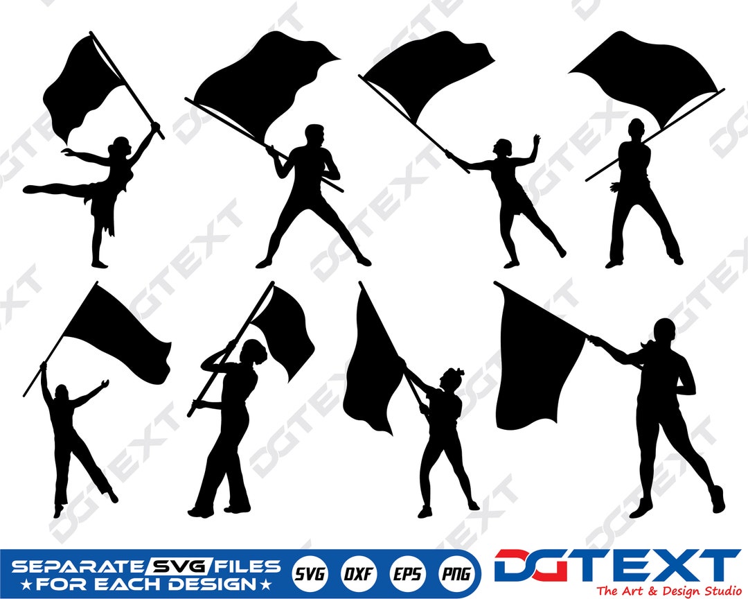 Color Guard Flags Silhouette SVG Bundle, Marching Band Svg, Female