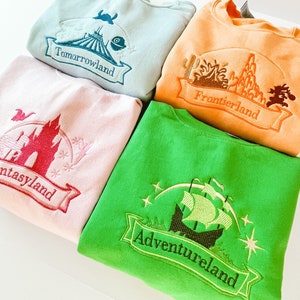 Tomorrow, Frontier, Fantasy and Adventure | Disney Lands | Embroidered Sweatshirt