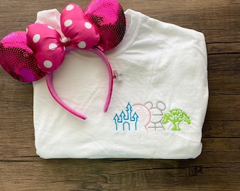 Disney Parks embroidered shirt, Parks embroidered crewneck, Epcot, Magic Kingdom, Animal Kingdom, Hollywood Studios