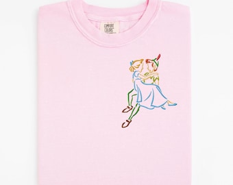 Peter and Wendy embroidered Tshirt, Neverland t-shirt, Disney Peter Pan, Fantasyland Tee