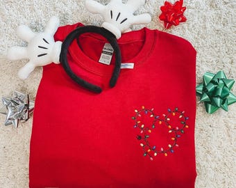 Embroidered Mickey Mouse Christmas Lights Crewneck