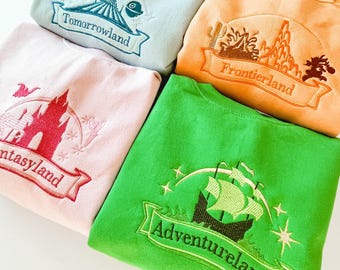Disney The Lands embroidered collection, Tomorrowland, Frontierland, Adventureland, Fantasyland, Disney Parks, Magic Kingdom