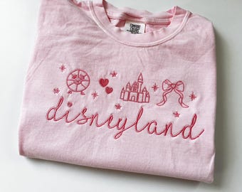 Disneyland Coquette embroidered tshirt, Coquette bow embroidered sweatshirt, Disney Princess tshirt
