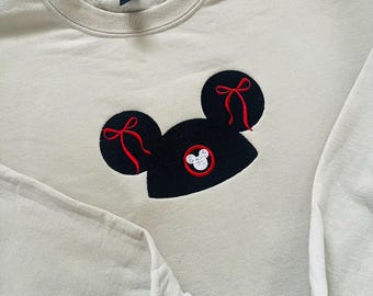 Mickey Mouseketeer embroidered crewneck, Disney World, Mickey Mouse, Coquette Bow, Disney Women's Crewneck