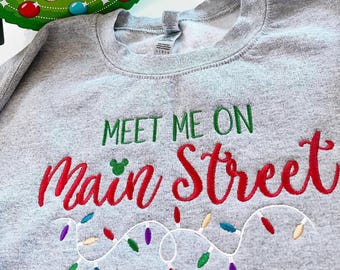 Disney Meet Me On Main Street Christmas Crewneck, Magic Kingdom, Disney World Christmas, Mickey's Very Merry Party