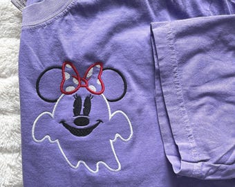 Minnie Ghost Embroidered Tshirt, Disney Halloween Embroidered Shirt, MNSSHP Shirt, Halloween Crewneck