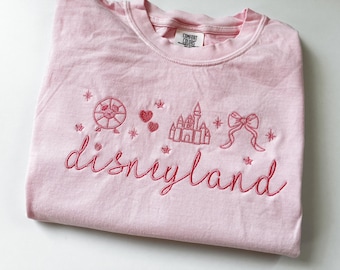 Disneyland Coquette embroidered tshirt, Coquette bow embroidered sweatshirt, Disney Princess tshirt