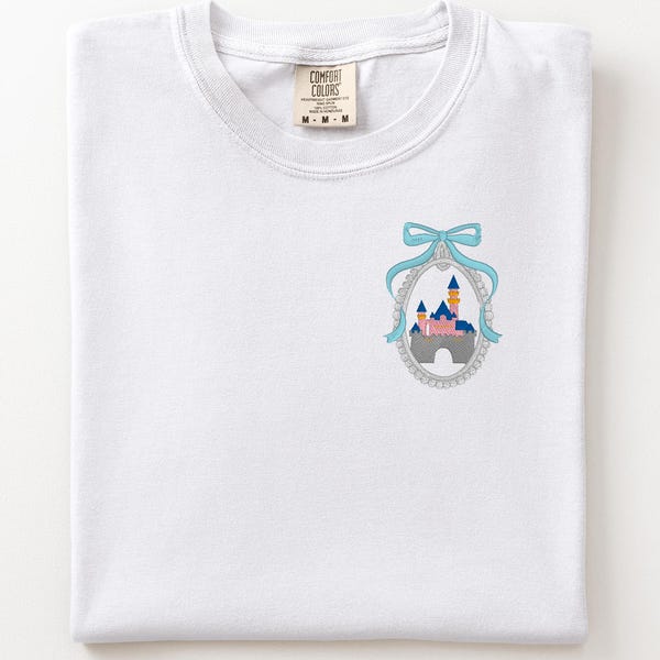 Embroidered Disneyland Castle T-Shirt: Coquette Bow Comfort Colors Tee