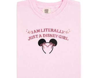 Just A Disney Girl coquette embroidered tshirt, Disney World Coquette bow embroidered sweatshirt, Disney Princess tshirt, Magic Kingdom