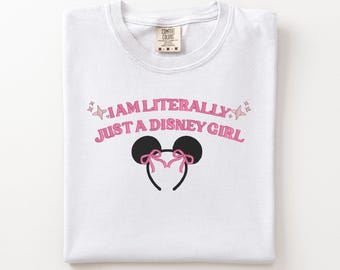 Just A Disney Girl embroidered tshirt, Disney World Coquette bow sweatshirt, Disney Princess tshirt, Magic Kingdom