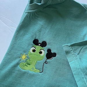 Pascal Mickey Hat Embroidered Sweatshirt | Disney Tangled Embroidered Sweatshirt | Disney World Shirt | Rapunzel Shirt
