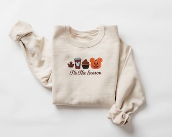 Pumpkin Mickey Fall embroidered crewneck, Cozy Halloween Disney shirt, Tis the Season crewneck