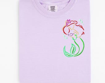 Embroidered Ariel Crewneck Sweatshirt, Little Mermaid Princess Top