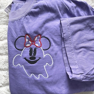 Minnie Ghost Embroidered Tshirt, Disney Halloween Embroidered Shirt, MNSSHP Shirt, Halloween Crewneck