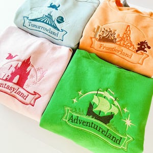 Disney The Lands embroidered collection, Tomorrowland, Frontierland, Adventureland, Fantasyland, Disney Parks, Magic Kingdom