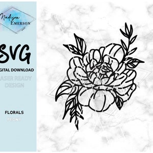 DIGITAL DOWNLOAD - SVG Laser File Engrave, Score or Cut - Peony