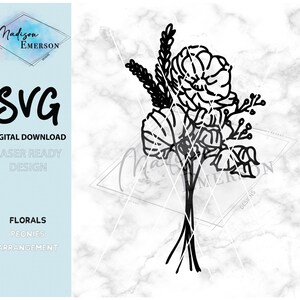 DIGITAL DOWNLOAD - SVG Laser File Engrave, Score or Cut - Peony Arrangement