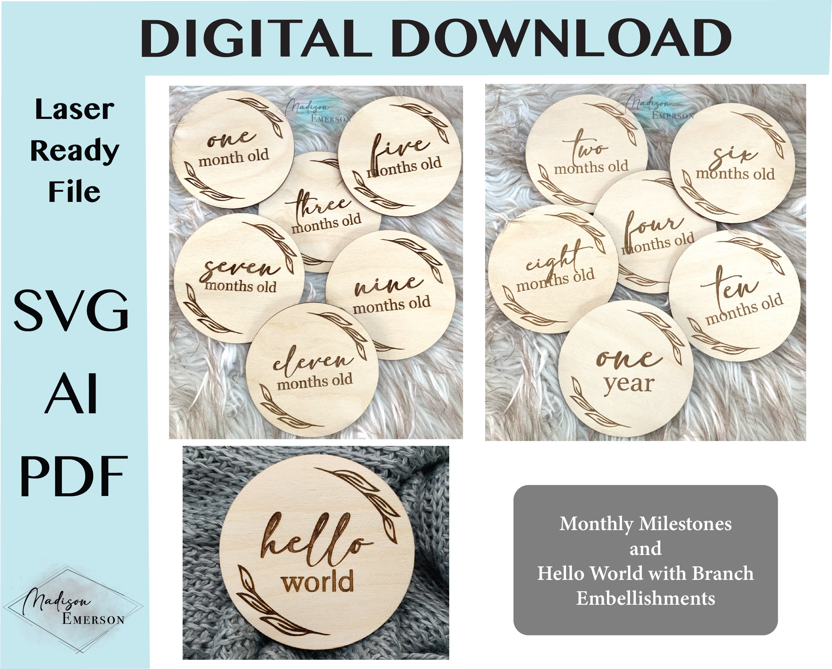 DIGITAL DOWNLOAD - Svg | Ai | Pdf Laser Cut and Engrave File - Monthly ...