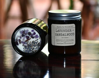 Lavender Soy Candle | Amethyst Crystals, Wood Wick, Essential Oils