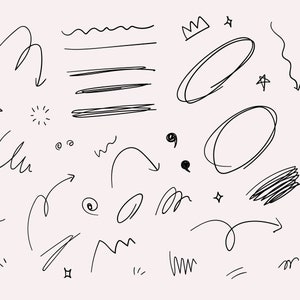 May include: A collection of hand-drawn doodle elements, including arrows, stars, circles, squiggles, and lines. These doodles are perfect for adding a touch of personality to your designs.