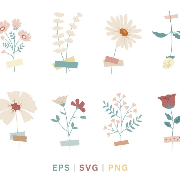 8 taped flower SVG | T-Shirt SVG | Svg Cutfile for Cricut | Cricut Svg | Washi tape Leaves Foliage Floral blossom botany vector Clipart