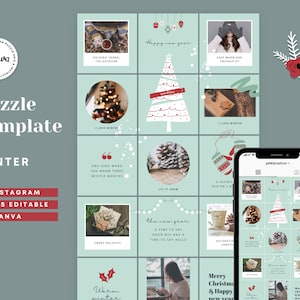 Modello di puzzle Instagram per l'inverno, modelli Canva, Natale, festività, Capodanno, layout puzzle, feed Instagram, post griglia puzzle