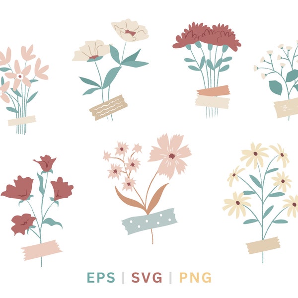 7 taped flower SVG | T-Shirt SVG | Svg Cutfile for Cricut | Cricut Svg | Washi tape Leaves Foliage Floral blossom botany vector Clipart