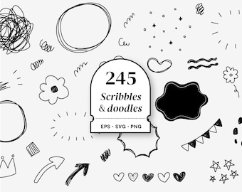 245 handgezeichnete Kritzeleien: SVG, EPS, PNG