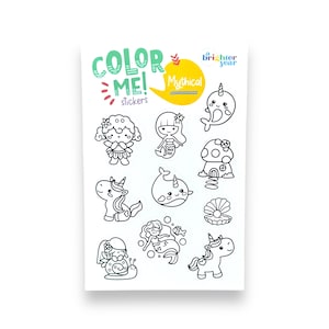 Color Your Own Mythical Stickers, planner stickers, sticker gift, cute stickers, sticker sheet, fairy stickers, coloring stickers, unicorns