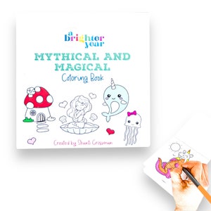 Mythical and Magical Coloring Book, coloring books for adults, coloring books for kids, A Brighter Year on Etsy