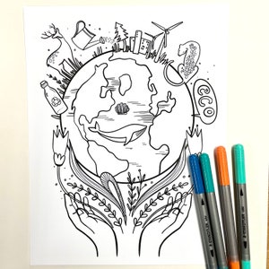 Digital Download - Earth Day Coloring Calendar, Mother Earth Coloring Page, Educational Coloring Page, A Brighter Year