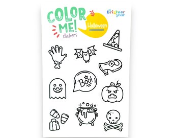 Color Your Own Halloween Stickers, Halloween Sticker Sheet, planner stickers, cute stickers, stickers for water bottle, fun stickers