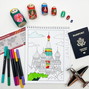 January Coloring Calendar: Winter Travel Page (Digital Download)