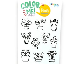 Color Your Own Plants Stickers, planner stickers, sticker gift, coloring stickers, sticker sheet, cute stickers, stickers for water bottle